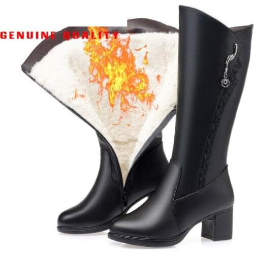 2021 Knee High Wool Women Snow Boots Warm Genuine Leather Fur Warm Shoes Plush Ankle Boots Platform for Women Winter Boots