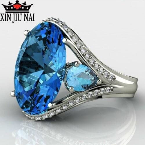 Silver 925 colorful geometric zircon large gem 14K gold-plated female wedding engagement oval rings jewelry gift high quality