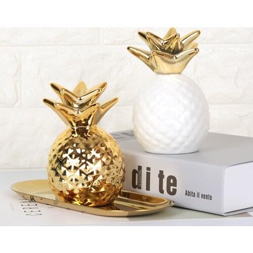Golden pineapple ornaments, ceramic home decorations, pineapple-shaped piggy bank, white home decoration accessories