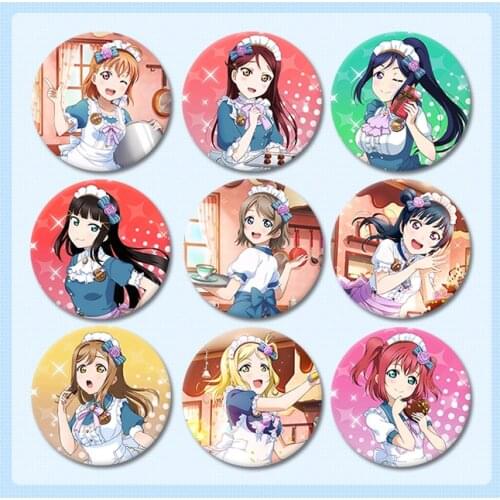 1pc 58MM Anime Love Live!Sunshine!! aqours Maid Cute Ohara Mari Kanan Iron Button Cute Pins Badges Brooch Icons