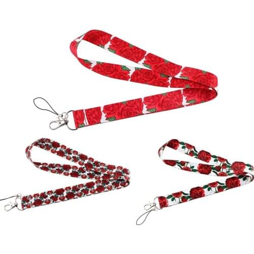 10pcs/lot J2944 Art Rose Flower Phone Lanyard Keychain Lanyards for keys Badge ID Fashion Neck Straps Accessories Gift For Woman