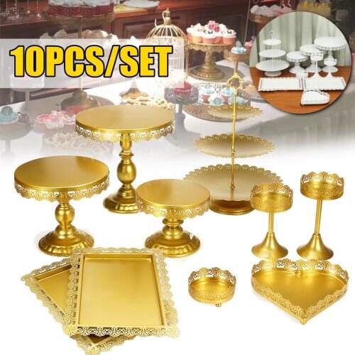 10Pcs Gold Metal Cupcake Cake Holder Dessert Stand Set Wedding Event Party Display Tower Plate Wedding Dessert Table Decoration
