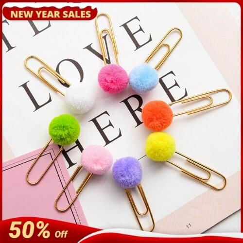 4 pcs/lot Girl Heart Colored Hair Ball Paper Clip Bookmark Promotional Gift Stationery School Office Supply Escolar Papelaria