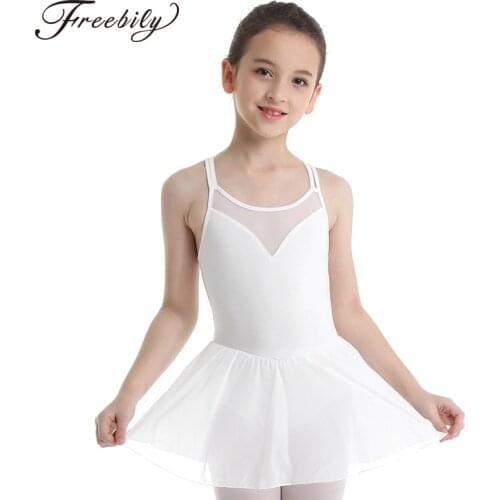 Kids Child Ballet Dance Class Dress Shoulder Straps Mesh Splice Gymnastics Leotard Dancewear Latin Tutu Ballerina Girls Costumes