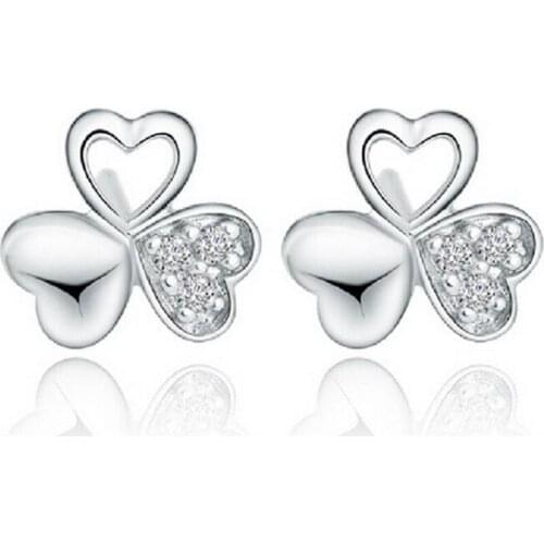 Free Shipping New Fashion 925 Sterling Silver Jewelry Beautiful Exquisite Zircon Crystal Clover Female Earrings SE36