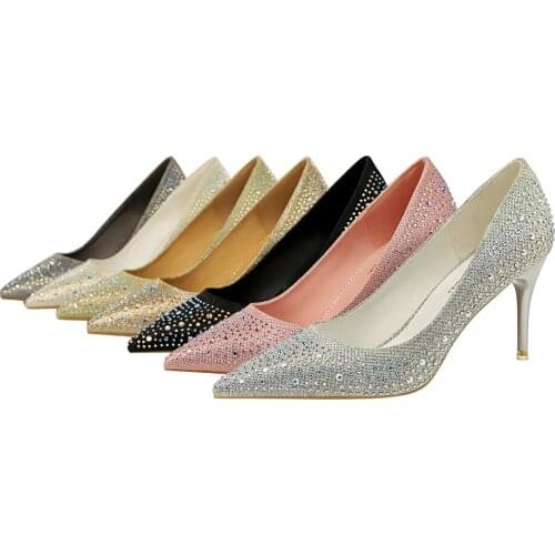 Fashion wedding shoes high heels stiletto heels high heels shallow mouth pointed sexy party rhinestone single shoe