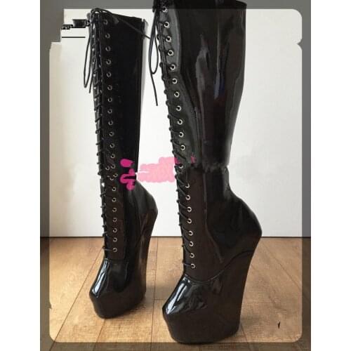 Black Matt Knee High Heeled Boot Custom Womens Lace Up Zip Hoof Ballet Wedge Boots For Women Shoes Heeled Booties