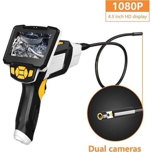 Dual Lens Endoscope Camera 1080p Semi Rigied Drain Pipe Inspection Camera 8mm Cable Camera Borescope Videoendoscope with Screen