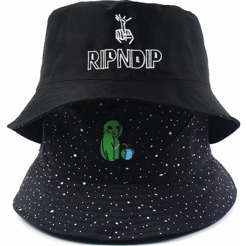 Double-Side Funny Hat Alien Bucket Hat Bob Cap Mens Fashion Cotton Bucket Hat Sunscreen Embroidery Bucket Hats Hip Hop Hat