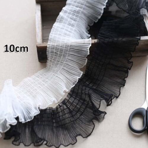 1 Meter White Black Stretched Ruffle Lace 3D Pleated Trim Fabric Elastic Lace DIY Collar Cuffs Dress Sewing 10cm