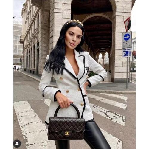 High Street Autumn Fashion New White Full Sleeves Diamonds Badge Double Breasted Sequin Blazer Coat 2020 Celebrity Designer Part