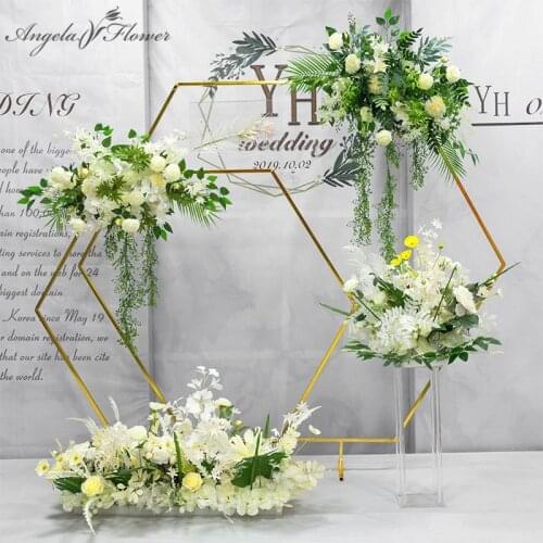 Artificial Flower Row Table Centerpiece Flower Ball Corner Flowers For Gold Plated Hexagon Wedding Arch Decor Flower Stand Shelf