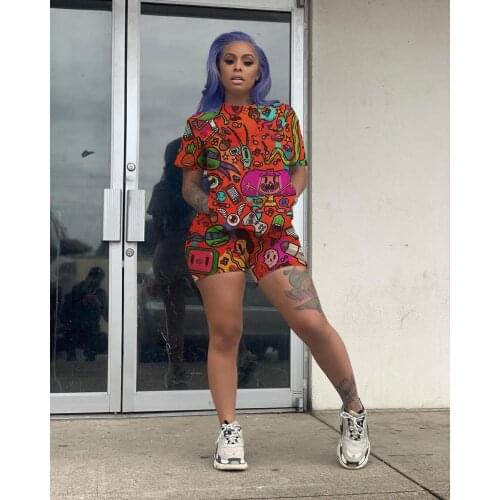 Ueteey New Two-piece Lovely Cartoon Design Print Two-piece Short Set