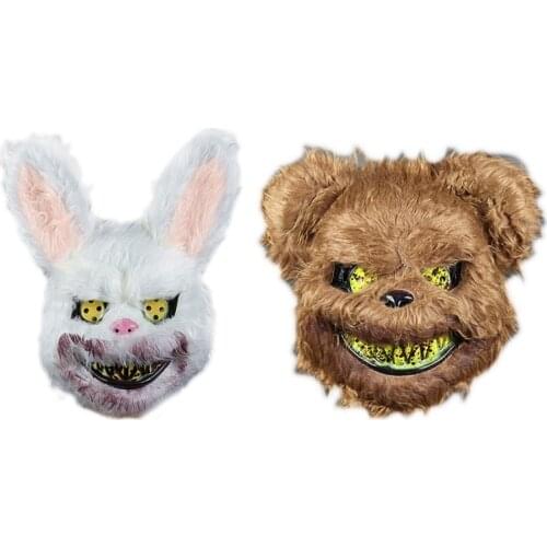 Halloween Bloody Bunny Bear Mask Bloody Plush Animal Head Mask for Cosplay Masquerade Party Creepy Mask Supplies