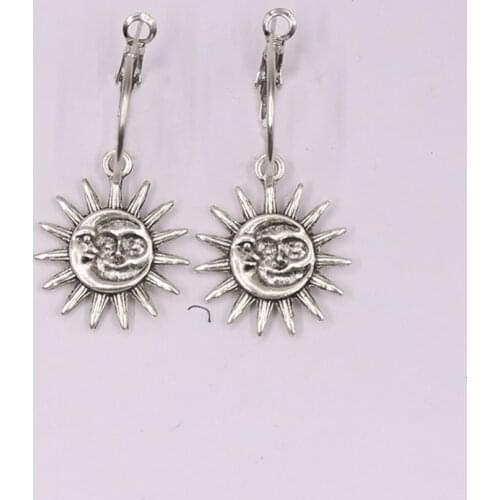 Fashion Punk Style Sun Carve Smile Small Hoop Earrings With Pendant Ancient Silver Color Big Sun Cute Earrings Jewelry