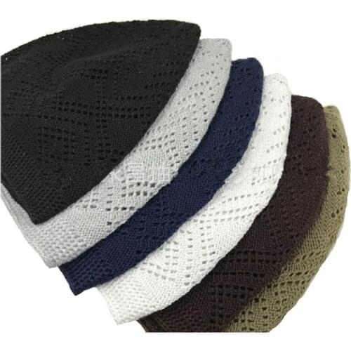 Muslim Hat Cap National Knit Black Gray White Gorro Beanie Turkish Islamic Kufi-Hat Taqiya Takke Peci Skull Cap Prayer Elastic