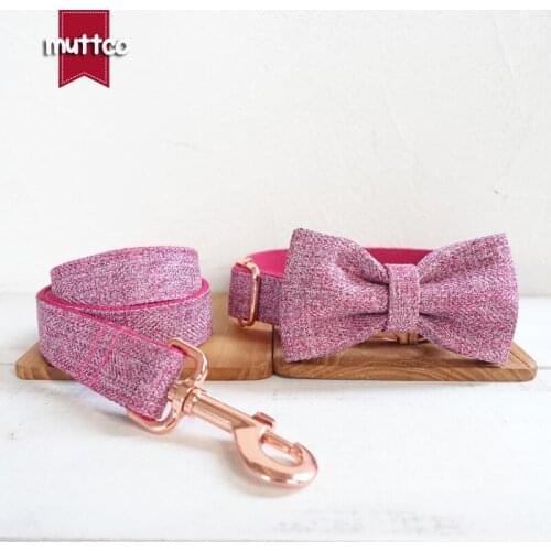 MUTTCO high quality basic collar THE PINK SUIT durable padded personalized dog collars with bow tie for pet gift 5 sizes UDC070M
