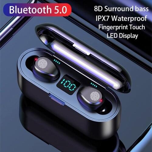 NEW F9 TWS Wireless Earphone Bluetooth 5.0 Headphone Mini In-ear Hifi Stereo Sports Waterproof Earplugs With LED Display And Mic