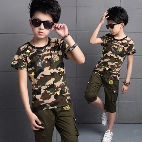 Summer 2019 Boys clothes short-sleeved cotton childrens sports camouflage stes