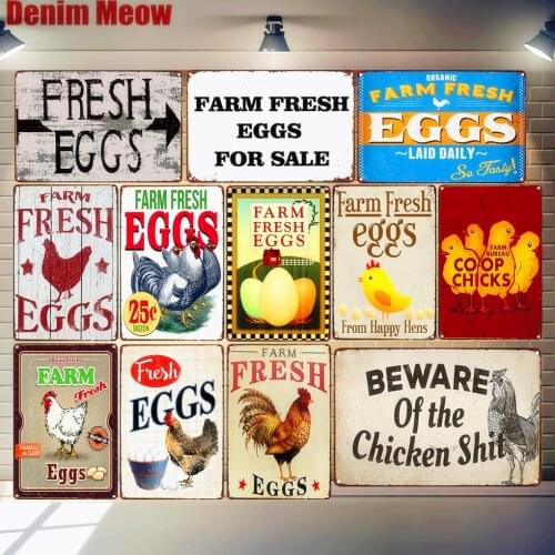 Beware of The Chicken Shit Retro Metal Sign Fresh Egg Tin Poster Kitchen Gardens Farm Decor Iron Vintage Wall Stickers MN129