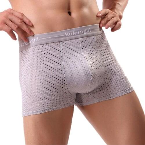 Sexy Men Underwear Ice Silk Boxer Shorts Breathable Middle Waist U Convex Pouch Underpants Cueca Calzoncillo Plus Size L-3XL