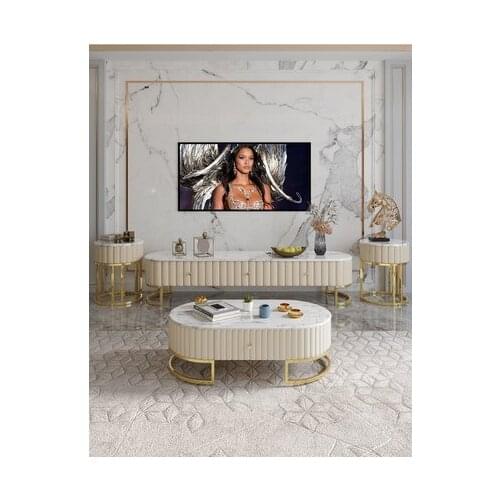 European light luxury tea table TV cabinet combination living room floor cabinet furniture simple modern metal teapoy
