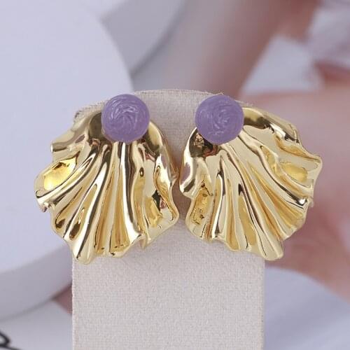 Resin flower folds leaf shape detachable dual-use earrings