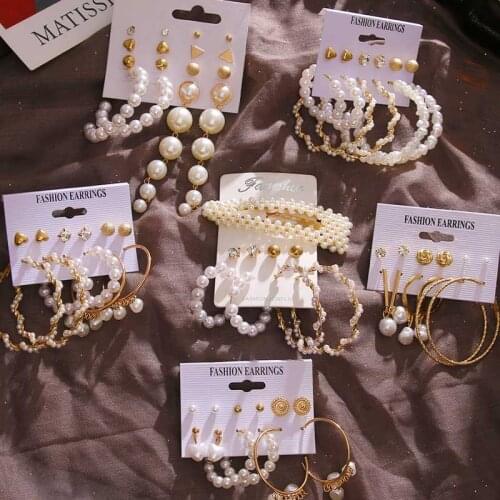 IFMIA New Vintage Jewelry For Women Girls Bohemian Earring Set 2020 Simulated Pearl Hoop Earrings Gold Color Jewellery Brincos