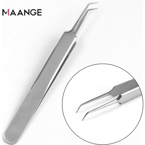 MAANGE 1Pcs Blackhead Tweezers Eyelash Extension Nipper Anti Acid Steel Curved Needle Tweezers Removal Acne Face Care Tools