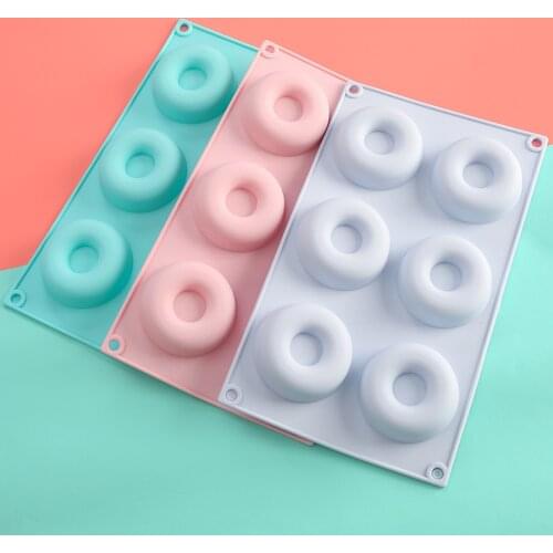 DIY 6 Cavity Donuts Silicone Mould Kitchen Bakery Donut Baking Pan Non-Stick Mold Macarons Color Handmade Baking Decoration Tool