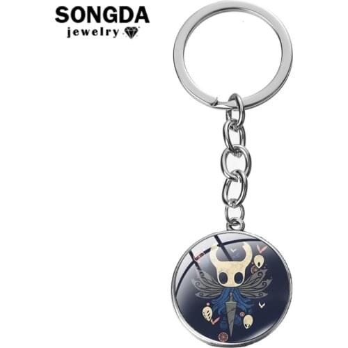 SONGDA Fashion Cartoon Insect Hollow Knight Keychain Game Souvenir Gift Handmade 25MM Glass Photo Cabochon Alloy Long Key Chain