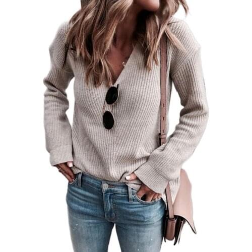 Elegant Womens Sweater Long Sleeve Autumn Sweater Women Hollow Out V Neck Knitted Pullover Female Soft Sexy Sweater Tops
