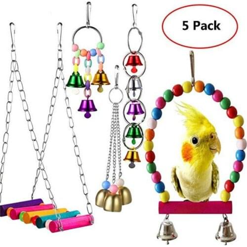 Bird Supplies Parrot Gnawing Toys Claw Paw Dumbbell Color Wood Swing Rattan Ball Bells Station Combined Toy Sets 5pc/set