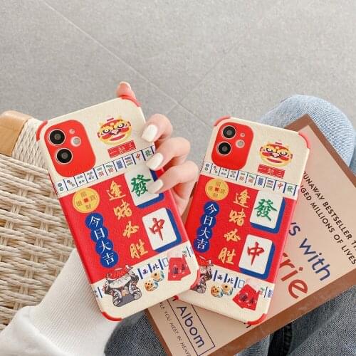 Good luck wishes mahjong pattern for iPhone 12Pro 12 12mini 7 8plus XR XS xsmax 11pro 12promax se2 Antiskid phone case