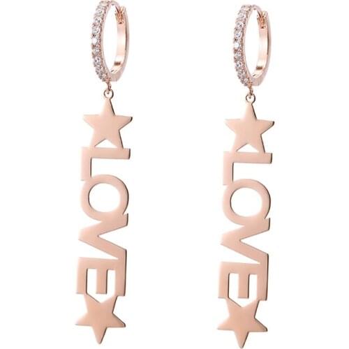 Stainless Steel Love Letter Earrings Clear Cubic Zircon Hoop Earrings For Women Rose Gold Trendy Jewelry Party Wedding Brincos