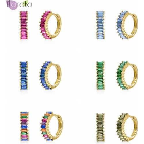 White/Black/Green/Purple/Ruby Zircon Small Hoop Earrings for Women 925 Sterling Silver Ear Buckle CZ Earrings Fashion Jewelry