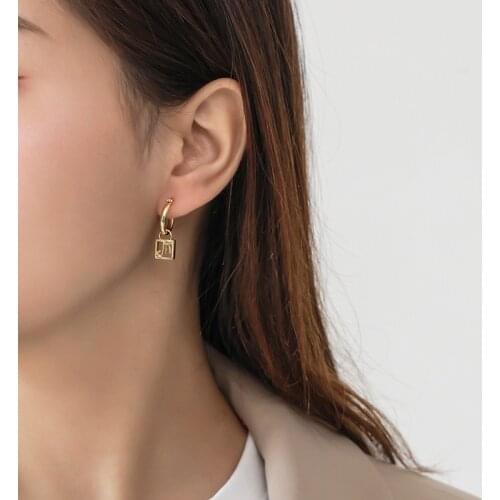 925 Sterling Silver Earring Fashion Hollow Lock Heart-shaped Drop Earring OL French Style Temperament Woman Girl Ear Jewelry