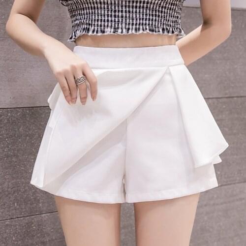 Fashion Irregular Chiffon Summer Shorts Skirts Women Elegant Pleated Red White Black Short Femme High Waist Office Shorts C7266