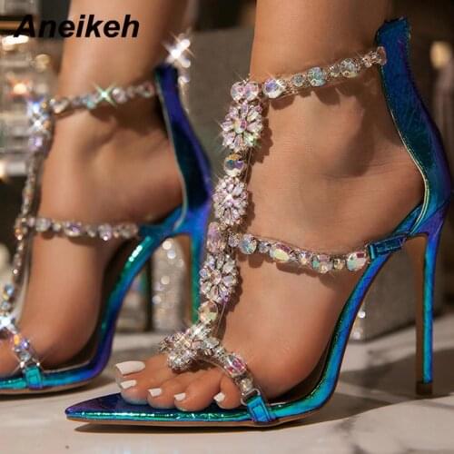 Aneikeh Shoes For Women 2021 Sexy Open Toe High Heel Zipper Party Shoe Fashion Bling Crystal Decoration sandalias de las mujeres