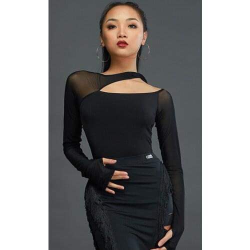 Women Latin Dance Tops Sexy Long Sleeved Practice Clothes Latin Performance Clothes Ballroom Competition Dance Dresses DN7207