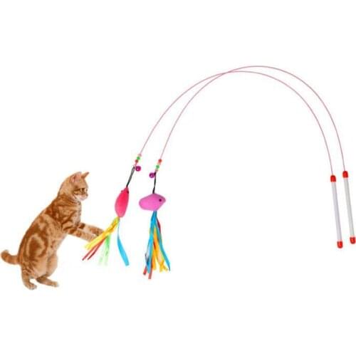 1pc elastic metal wire Cat Stick mouse and fish pet toy plush fish small cat toy fish Cat Teaser for Pet Kitten Interactive