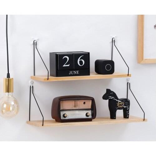 1PC Nordic Simple Iron Wooden Decorative Wall Shelf Wood Wall Holder Rack Home Decoration Organizer Craft Storage Tool JL 206