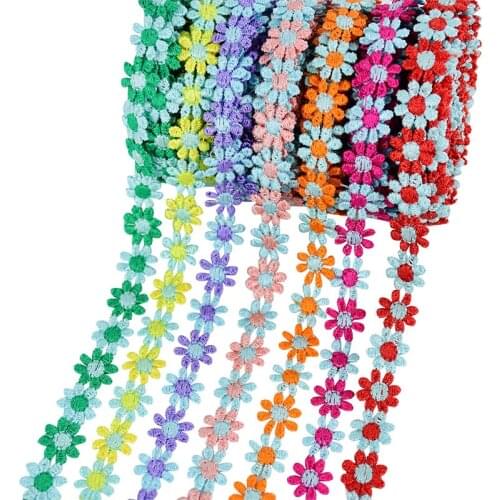 3yards 12mm Daisy Flower Embroidered Lace Ribbon Fabric Trim DIY Handmde Patchwork Sewing Material Accessories Home Decoration
