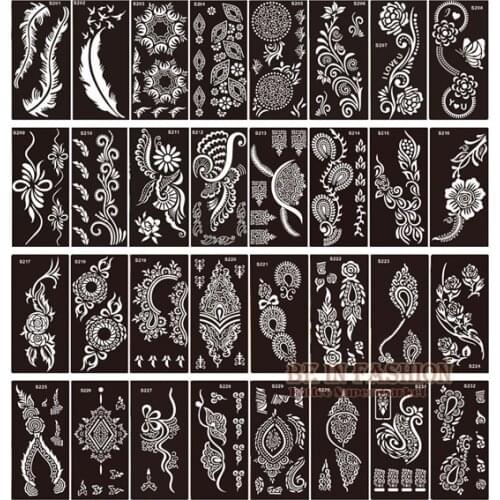 50pcs/lot henna tattoo stencils for painting body art glitter tatoo stencil templates on hand feet Indian Arabic designs sheets