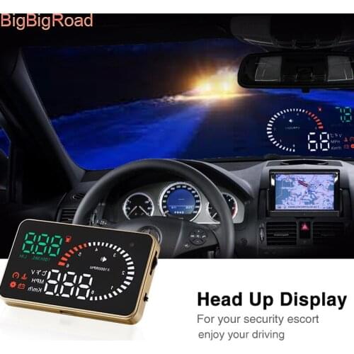 BigBigRoad Car Speedometer HUD Head Up Display Windscreen Projector OBD2 EUOBD Connector Over Speed Voltage Fuel Alarm