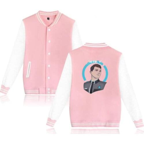 Hot Game detroit become human Baseball Uniform Fleece jacket Women Men Streetwear Hip Hop Long Sleeve Pink Hoodie Sweatshirts
