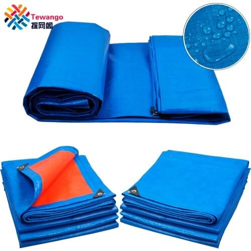 Tewango 180gsm Heavy Duty Blue+Orange PE Canvas Tarpaulin Roof Covering Outdoor Waterproof Tarp Sheet For Truck