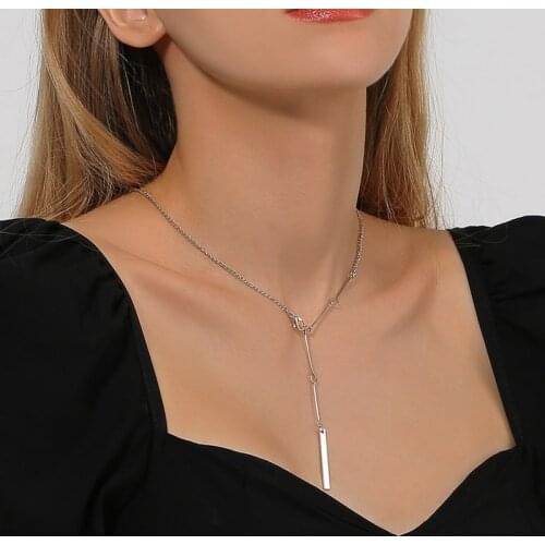 Simple Geometric Silver Color Clavicle Tassel Chain Necklace for Women Adjustable Extension Chains Collars Collier Neck Jewelry