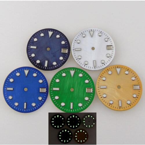 BLIGER fit NH35A Movement Sterile 28.5MM Shell Watch Dial Face Blue/Green//White/Gold Green Luminous Index