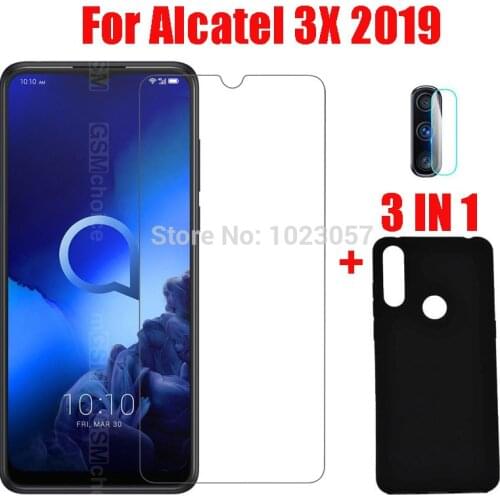 3-in-1 Case + Camera Tempered Glass On For Alcatel 3X 2019 ScreenProtector Glass For Alcatel 3X 2019 3D Glass